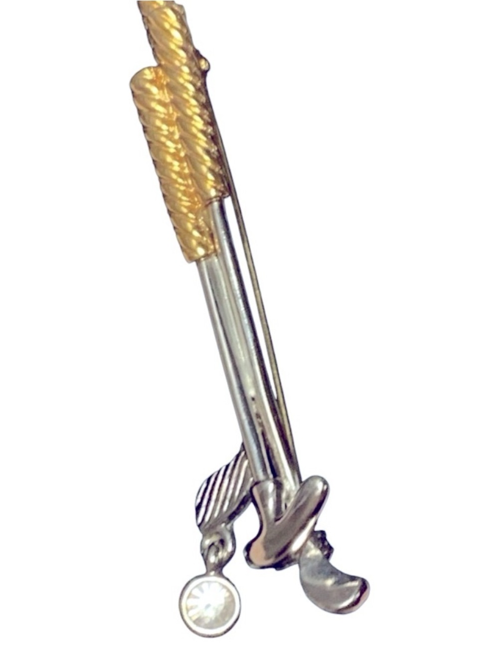 Set of Golf Clubs & Club bag Gold Tone Crystal Rhinestone Gem  2.25” Brooches - Picture 7 of 8